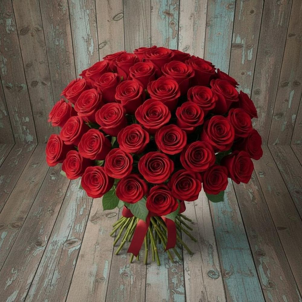 Букет 55 Красных роз Фридом в поселок им. Кирова