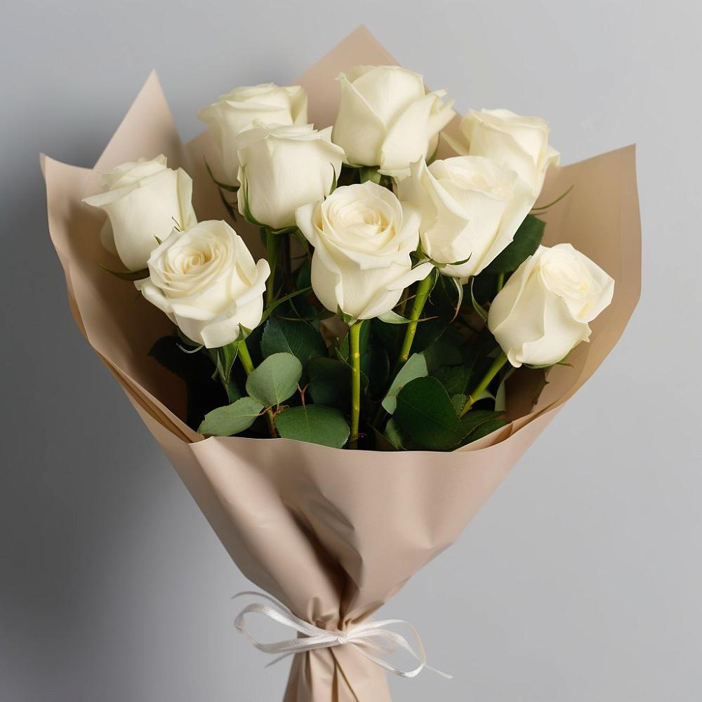 Букет 9 Белых роз Эдлесс Лав в поселок им. Кирова