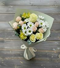 Букет цветов из:  Альстромерии, Розы и Хризантемы в поселок им. Кирова