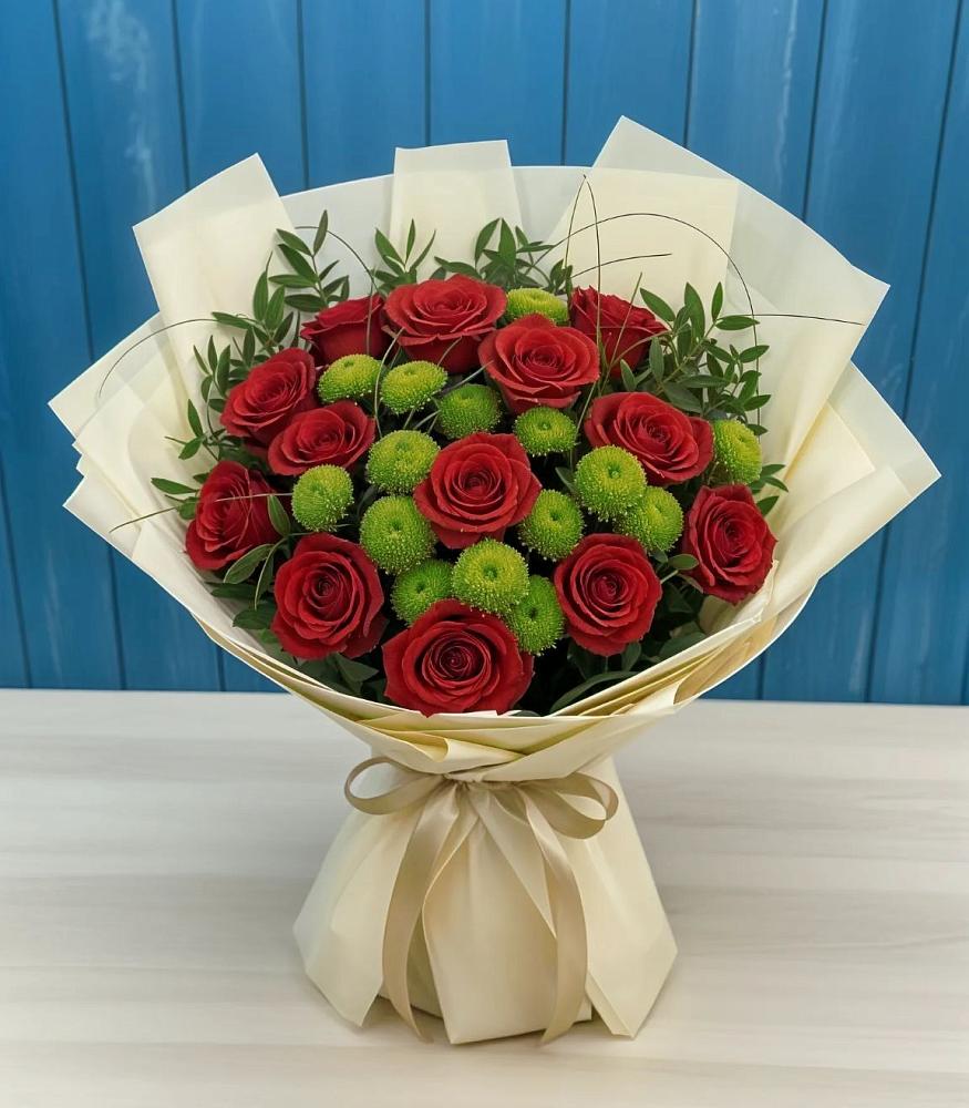 Букет цветов из: Розы и Хризантемы в поселок им. Кирова