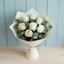 Букет Белые розы в Эвкалипте #REPLACE_PRED# поселок им. Кирова